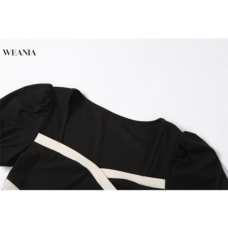 Đầm Mini Cổ Vuông Màu Sắc Khối Phong Cách Thời Trang Hàn Quốc