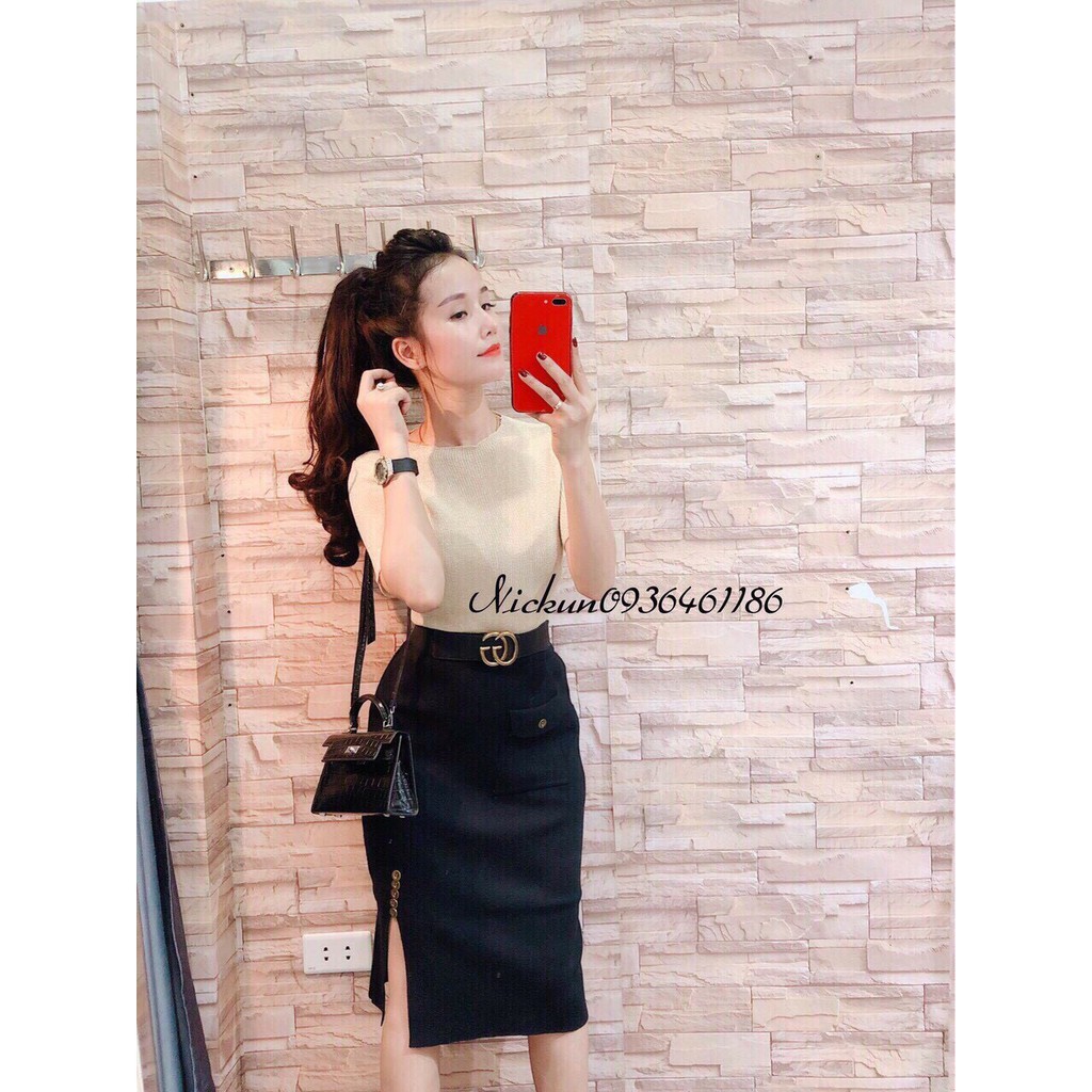 Chân váy len xẻ đùi đính khuy QC cực đẹp nha | BigBuy360 - bigbuy360.vn