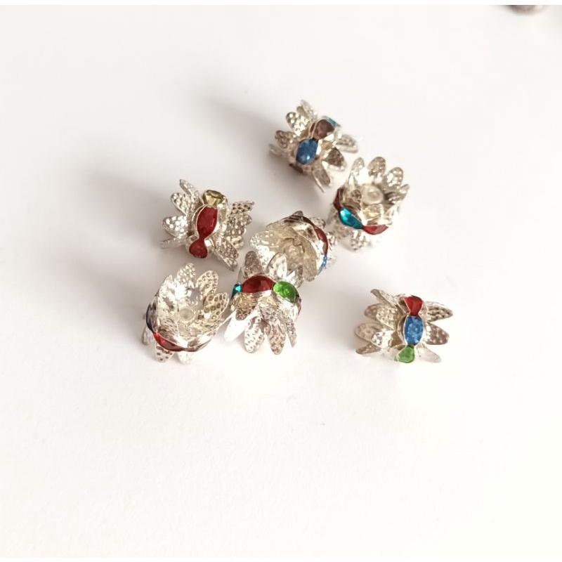 Charm bạc chặn hạt, cố định vòng hình vương miện đính đá pha lê ngũ sắc