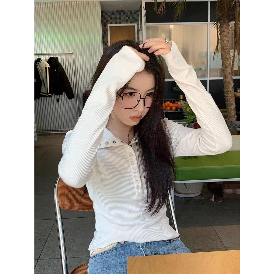 Áo Thun Dệt Kim Mỏng Tay Dài Dáng Ôm Thời Trang Mùa Thu Cho Nữ