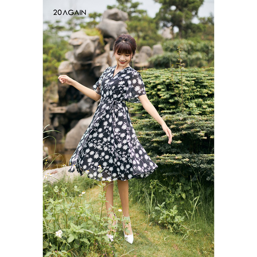 Đầm xòe tà bung thắt nơ eo 20AGAIN DEA1609 | BigBuy360 - bigbuy360.vn