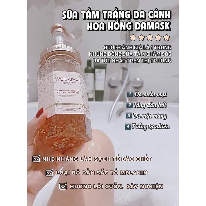 Sữa tắm hoa hồng Damask Weilaiya cho cơ thể thơm ngọt, quyến rũ chai 450ml - CO134