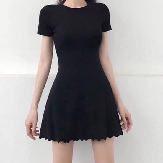 SUV006 Váy thun body nữ không cổ trẻ trung Ulzzang Đầm phông đen dáng ôm sexy quyến rũ Hàn Quốc đi chơi đẹp xinh