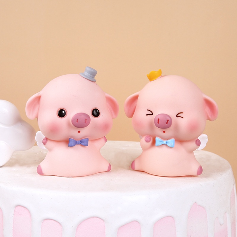 Phụ Kiện Trang Trí Bánh Sinh Nhật  cặp heo nhựa dễ thương