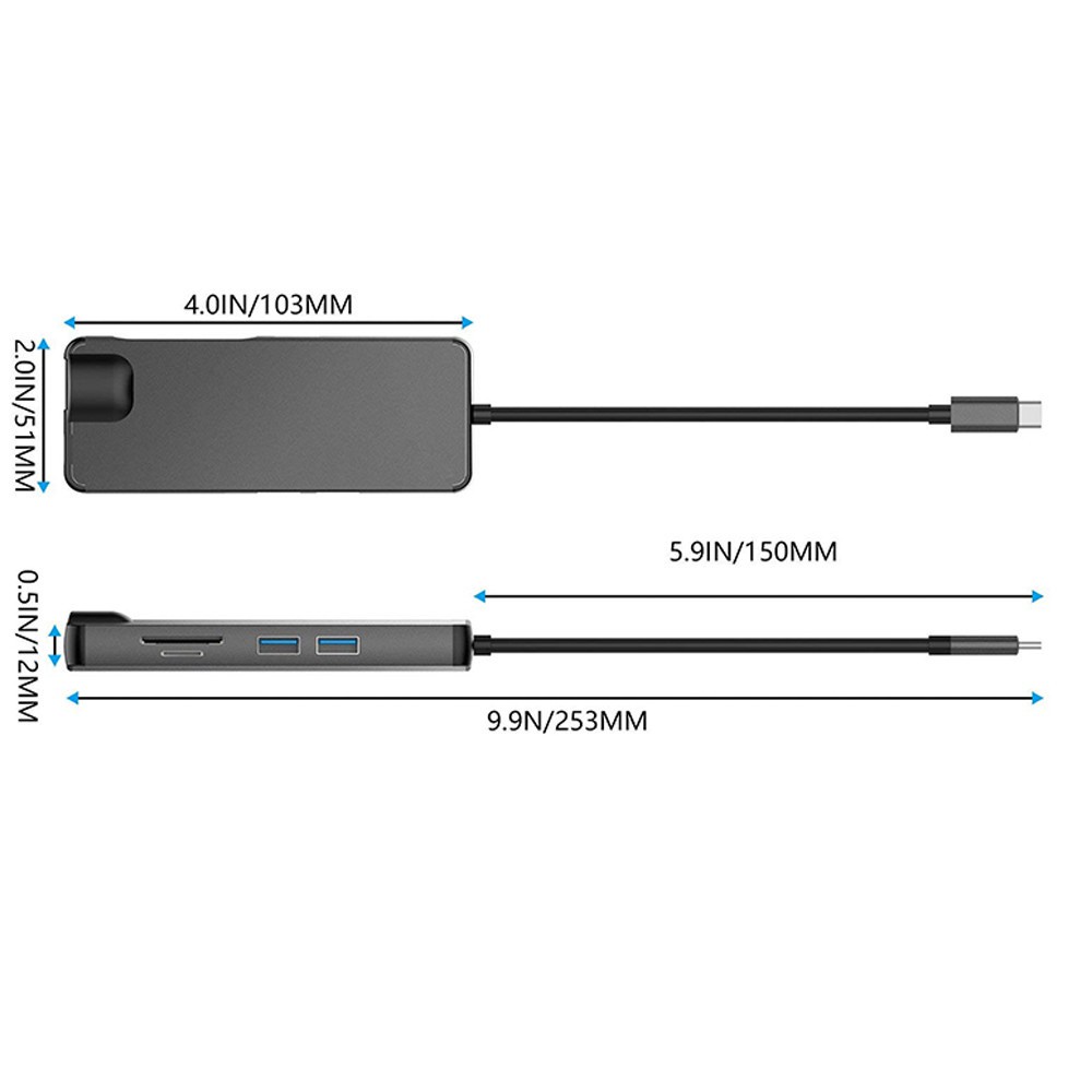 Bộ Chuyển Đổi 8 Trong 1 Type-C 3.1 Sang Hdmi / Rj45 / Vga / Usb3.0X2 / Sd / Tf / Pd Đa Năng