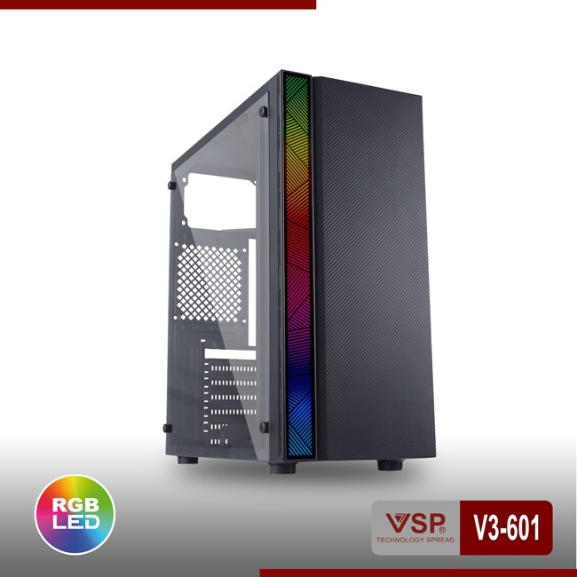 Vỏ Case Máy Tính VSP V3-601 Led RGB Mica trong suốt có USB 3.0, chất liệu cao cấp, thiết kế hiện đại