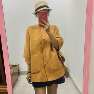 Áo cape choàng Korea, chất dạ lông mềm mại màu cam đất (2hand)