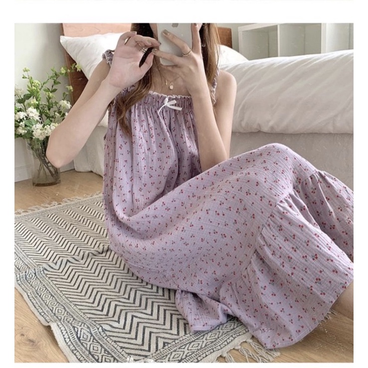 Đầm ngủ vải xô 2 dây VN010 xinh xắn có 5 màu (ORDER)