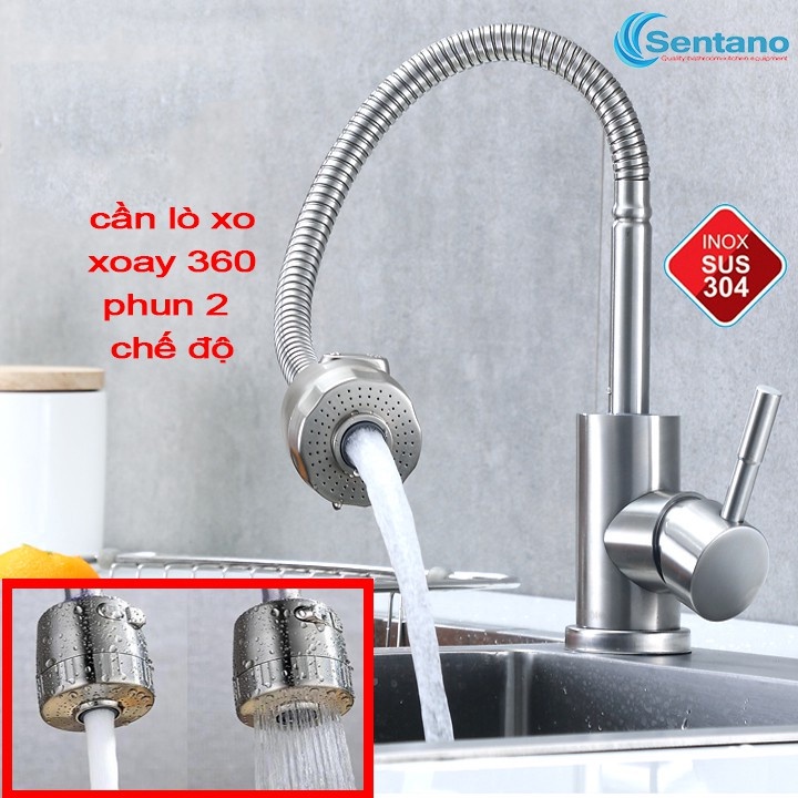 Vòi chậu rửa chén bát nóng lạnh Inox SUS 304 Lò Xo cần Mềm
