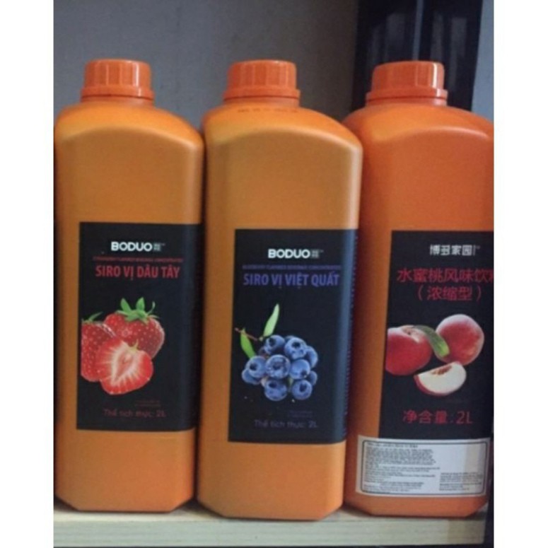 Siro Boduo   các hương Đào/Dâu/Việt Quất - Pha chế trà sữa - trà chanh - trà hoa quả Can 2L