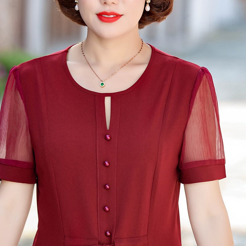 Đầm trung niên dự tiệc  chất lụa voan mịn, ngắn tay dài phủ gối , thoáng mát, tinh tế , rất sang trọng mã số 01684