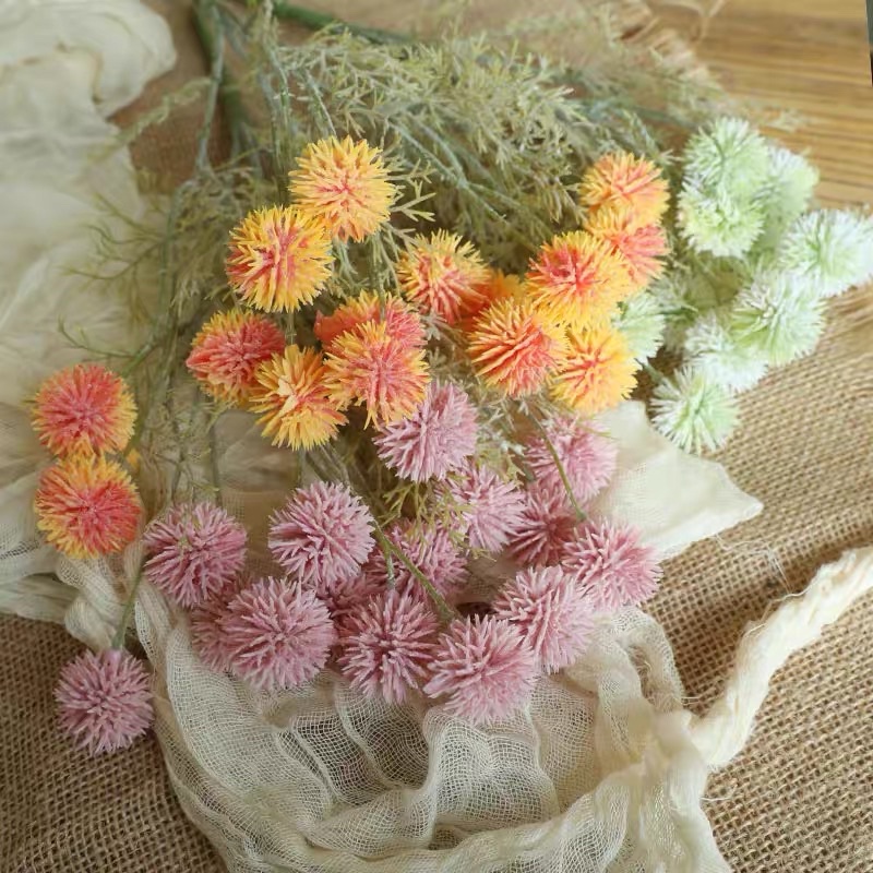 Hoa giả cao cấp trang trí chùm hoa mô phỏng bồ công anh 5 nhánh 15 bông hàng sẵn