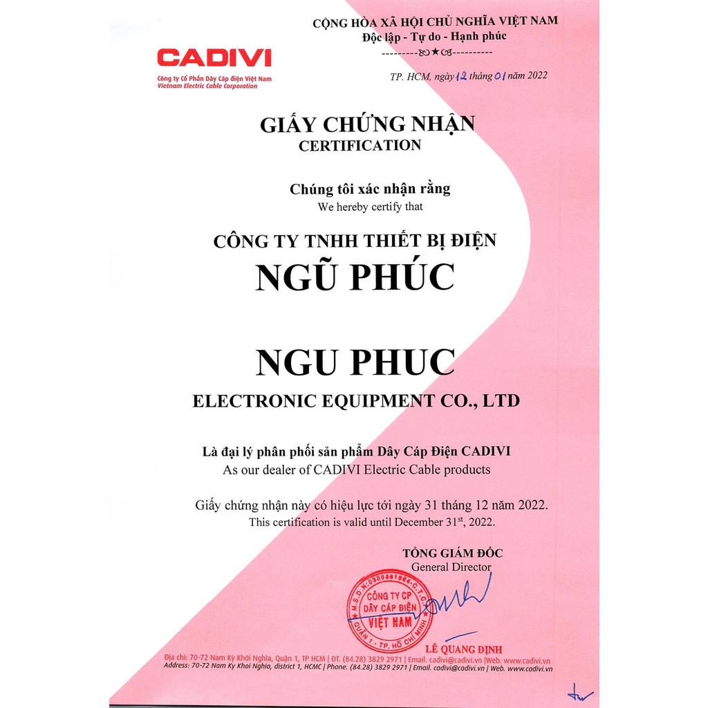 DÂY ĐIỆN ĐƠN CADIVI Vcm 4.0mm - 6.0mm SHOP bán lẻ theo Mét