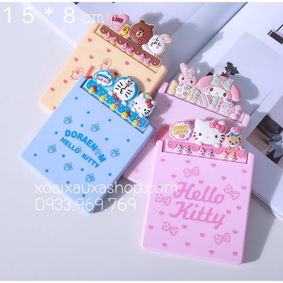 Gương gấp bỏ túi tiện lợi hình Kitty, thỏ Melody, 15*8cm