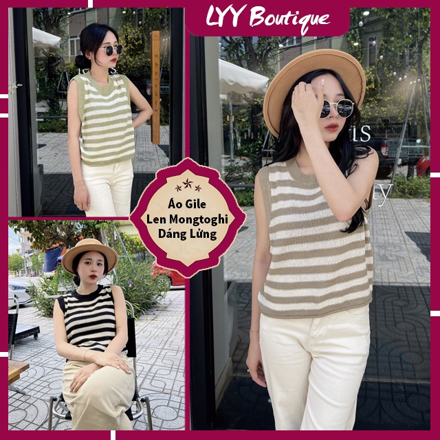 Áo gile LEN MONGTOGHI dáng lửng kẻ ngang mix đồ siêu xinh hàng Quảng Châu 4 màu LYY BOUTIQUE