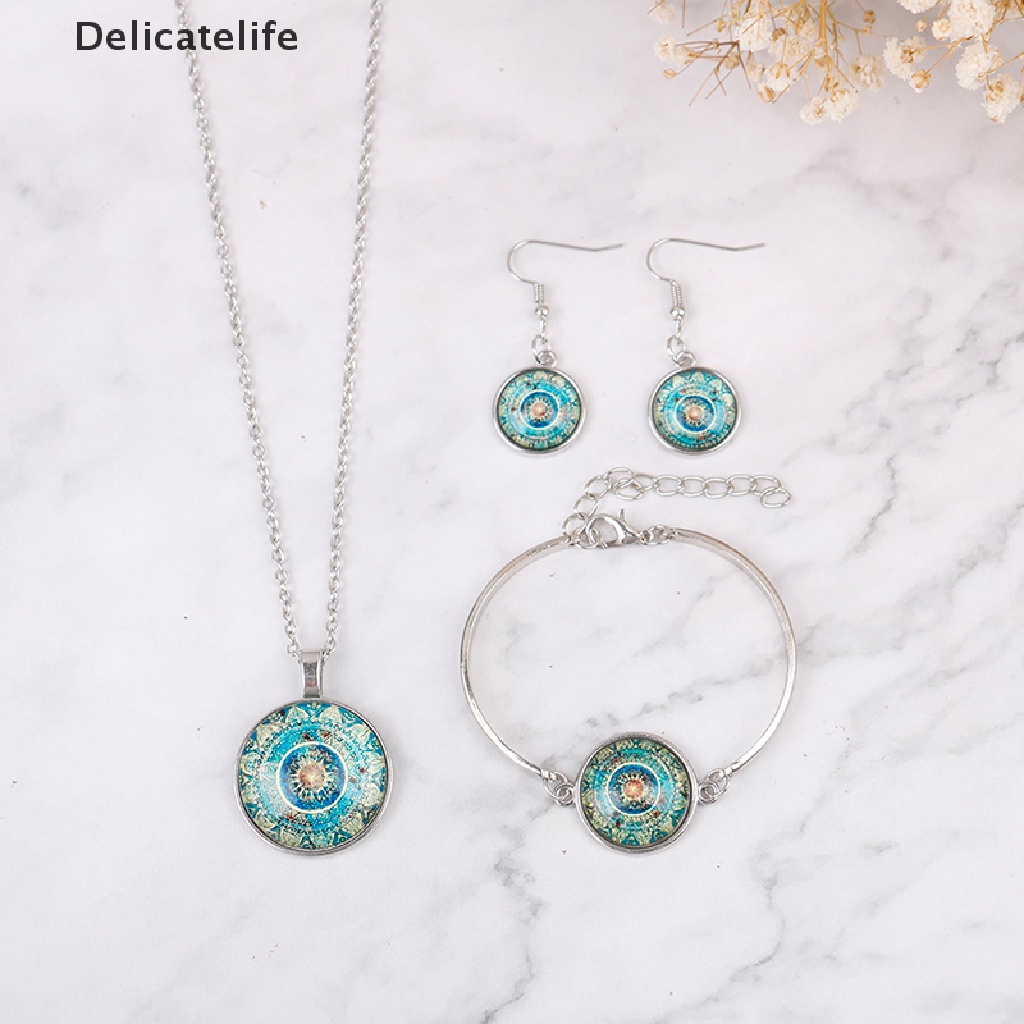 Set Vòng cổ + Bông Tai + Vòng Tay Kính Cabochon