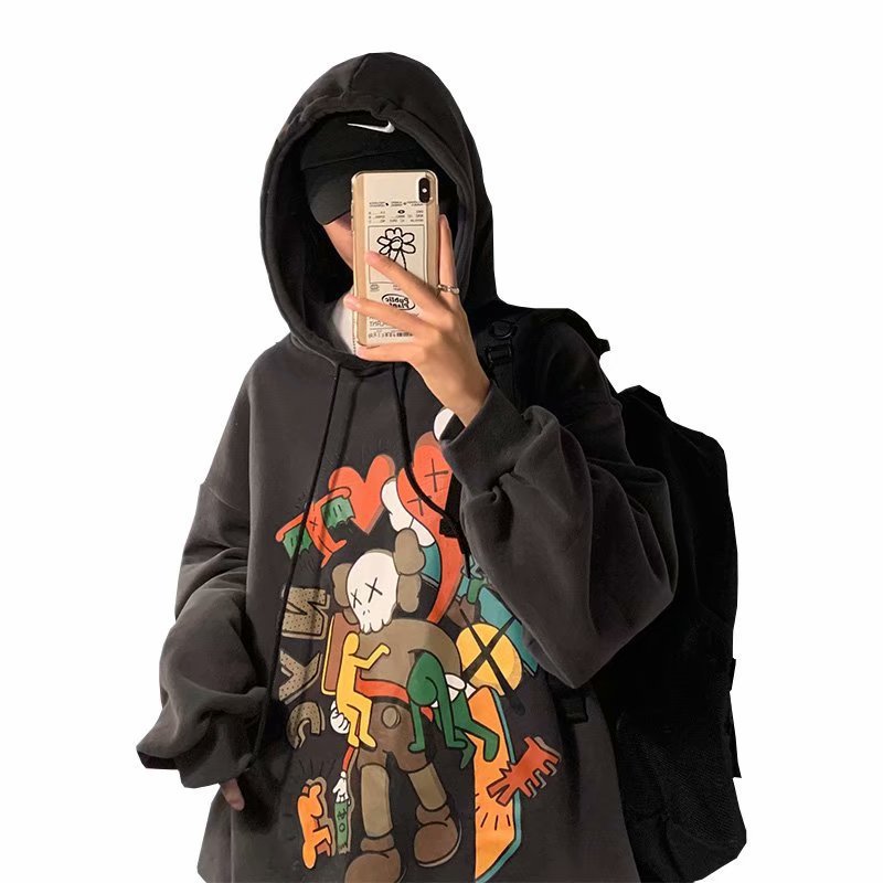 Áo hoodie in họa tiết kích thước S-3XL phong cách hip hop Hong Kong dáng rộng cho nam/cặp đôi