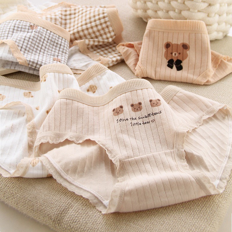 Quần Lót Nữ Cotton Cao cấp tông kem họa tiết gấu đáng yêu ngộ nghĩnh MÃ C013
