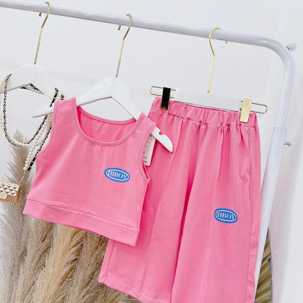 Bộ Ba Lỗ Croptop Quần Lửng Cho Bé 10-23 Kg