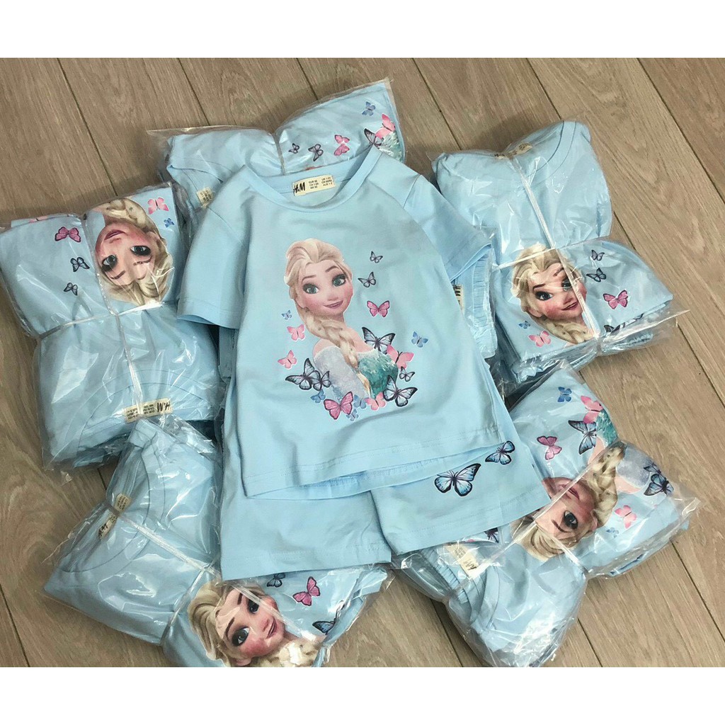 BỘ BÉ GÁI ELSA XANH COTTON - HÌNH THẬT