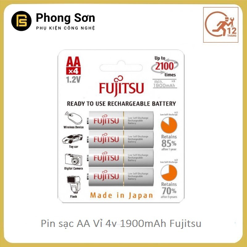 Pin sạc AA Fujitsu 1900mAh vỉ 4 Viên Made in JAPAN , Dùng cho máy ảnh , Đèn Flast, các thiết bị chuyên dụng dùng pin AA