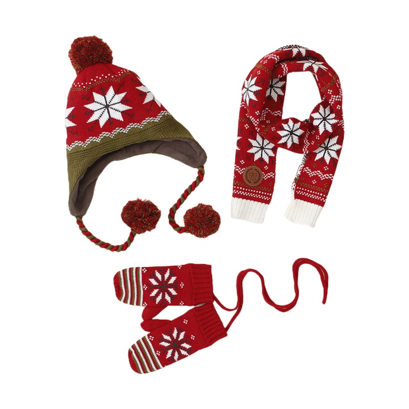 Set 3 Món Gồm Mũ Beanie + Khăn Choàng + Găng Tay Dài Đính Bóng Lông Giữ Ấm Mù