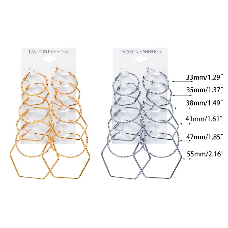 Set 6 Khuyên Tai Tròn Kiểu Dáng Thời Trang Cá Tính Dành Cho Nữ