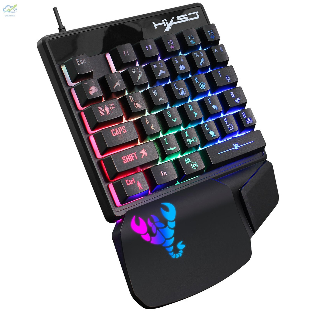 g☼HXSJ V400 One-handed Game Keyboard Wired Keyboard Streaming Color RGB light Ergonomic Hand Rest Keyboard Black