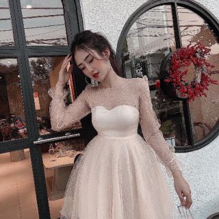 Đầm xòe ren luói bi tau dài