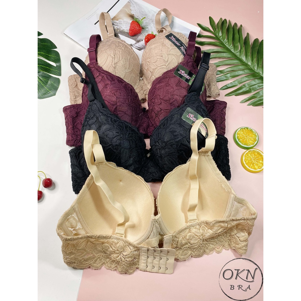 ÁO LÓT THÁI LAN BIGSIZE SISTERHOOD 2183 BẢN TO 3 MÓC, áo lót bigsize cúp C, có gọng, mút mỏng, ren mềm mịn