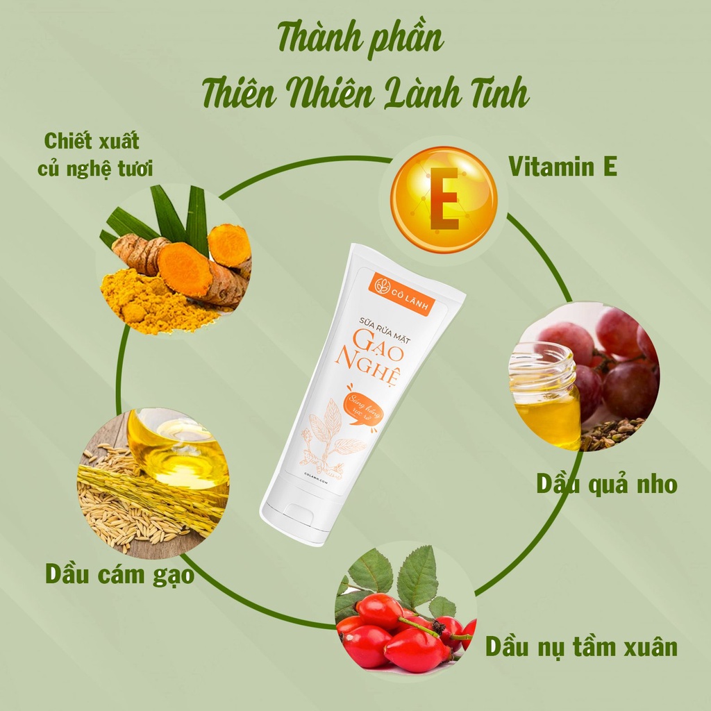 Sữa rửa mặt thiên nhiên gạo nghệ Cỏ Lành. Làm sạch sâu da, trị thâm mụn, làm mềm mịn da. An toàn cho mẹ bầu