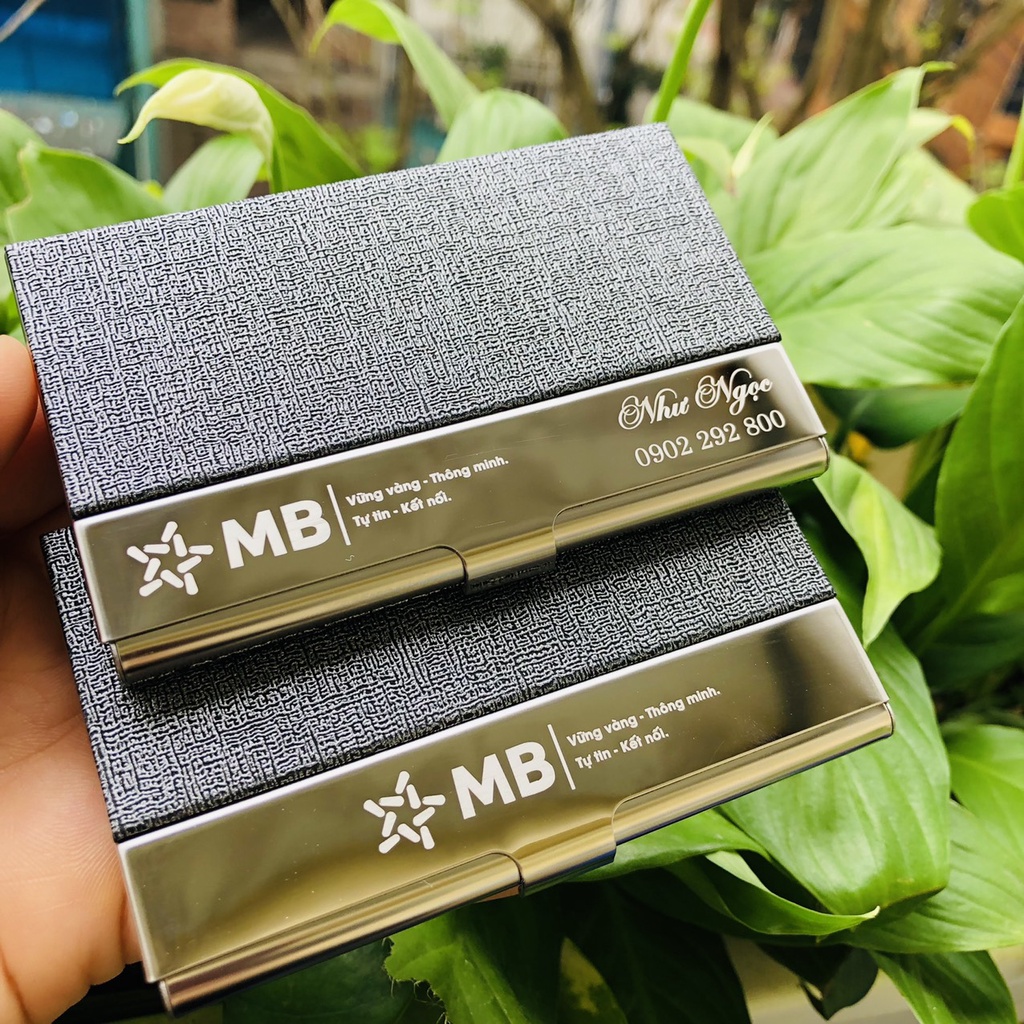 Ví đựng danh thiếp khắc logo ngân hàng MB làm quà tặng Sếp- hộp đựng name card cao cấp bằng da siêu bền