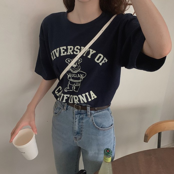 Áo thun 43002 tay ngắn in hình gấu dễ thương phong cách Hàn Quốc dành cho nữ