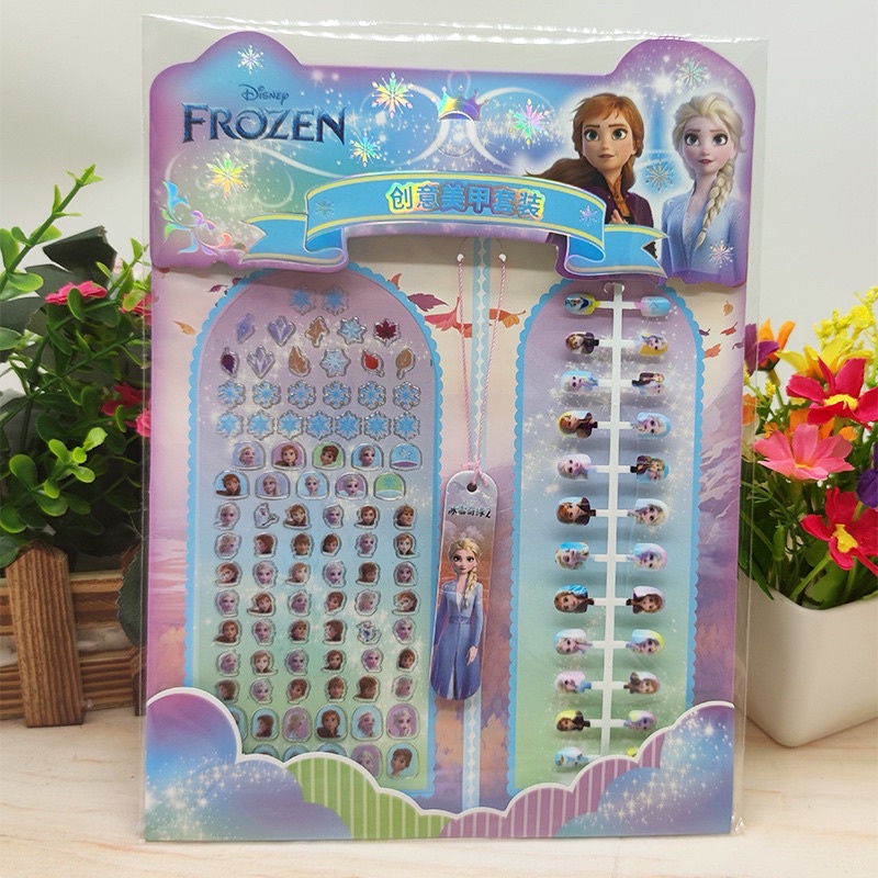 Set dán móng tay 3D bé gái kèm sticker, hình công chúa elsa, nàng tiên cá, sopia