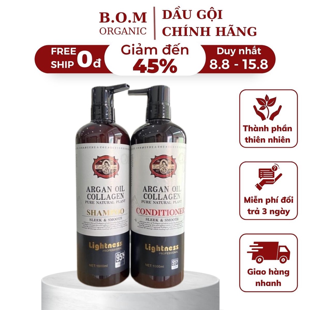 💁🏼‍♀‍Cặp Dầu Gội Xả Lightness Argan Oil Collagen bổ sung dưỡng chất phục hồi tóc hư tổn giúp tăng độ bóng tóc