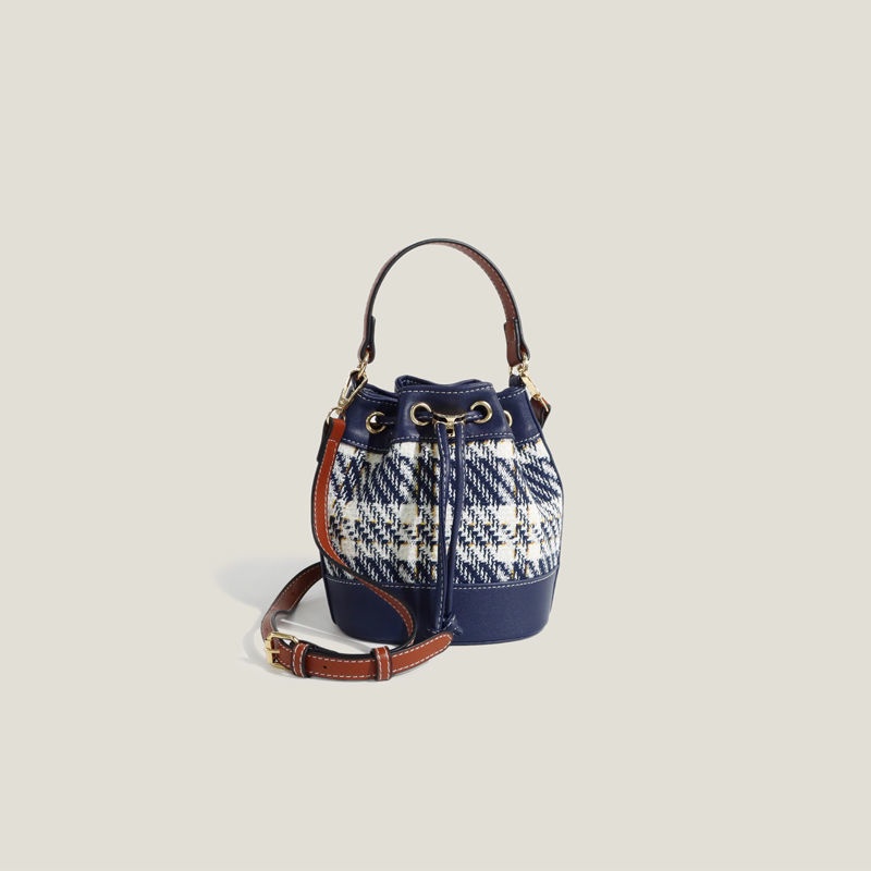(Free shipping） Blue plaid string bucket package splicing package "Crossbody & Shoulder Women's bags Sling bag Tote bag Clutches and wristlet Handbags 2022"