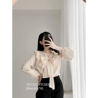 Áo sơ mi babydoll bánh bèo màu be hàn sm49