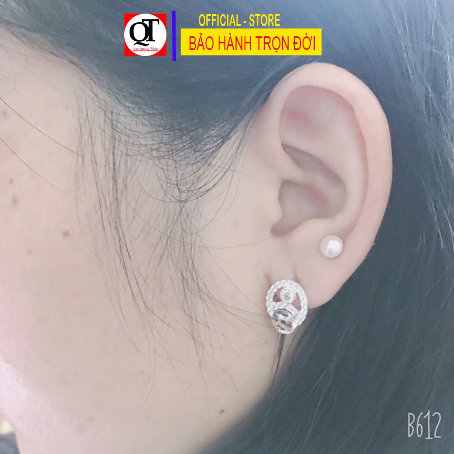 Bông tai nữ Bạc Quang Thản đeo sát tai đính đá co cấp chất liệu bạc thật không xi mạ  - QTBT81