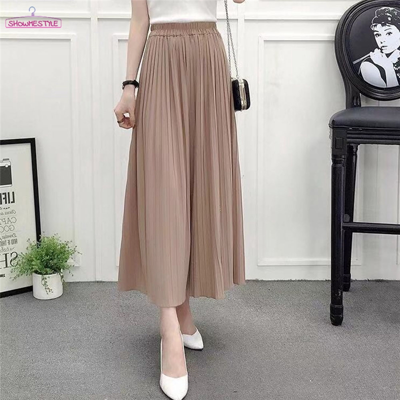 Quần chiffon ống rộng xếp ly xinh xắn thời trang dành cho nữ