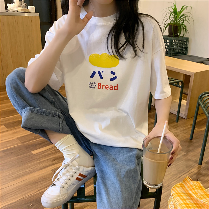 Áo thun dáng rộng tay ngắn in hình thời trang cho nữ