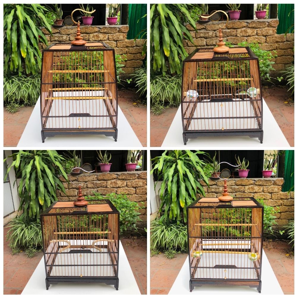 Khung lồng chim chào mào tự ráp ⚡ TẶNG KEO RÁP ⚡BỀN - ĐẸP - DỄ RÁP⚡ Chất liệu gỗ mun,Nan tre,trúc.size 37,21 nan