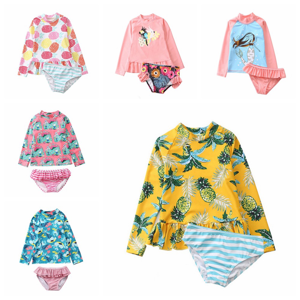 1-10 Years Summer Beach Fashion Girls Swimwear 2PCs Set Colorful Baby Girls Swimsuits Infant Toddler Swimming Suit