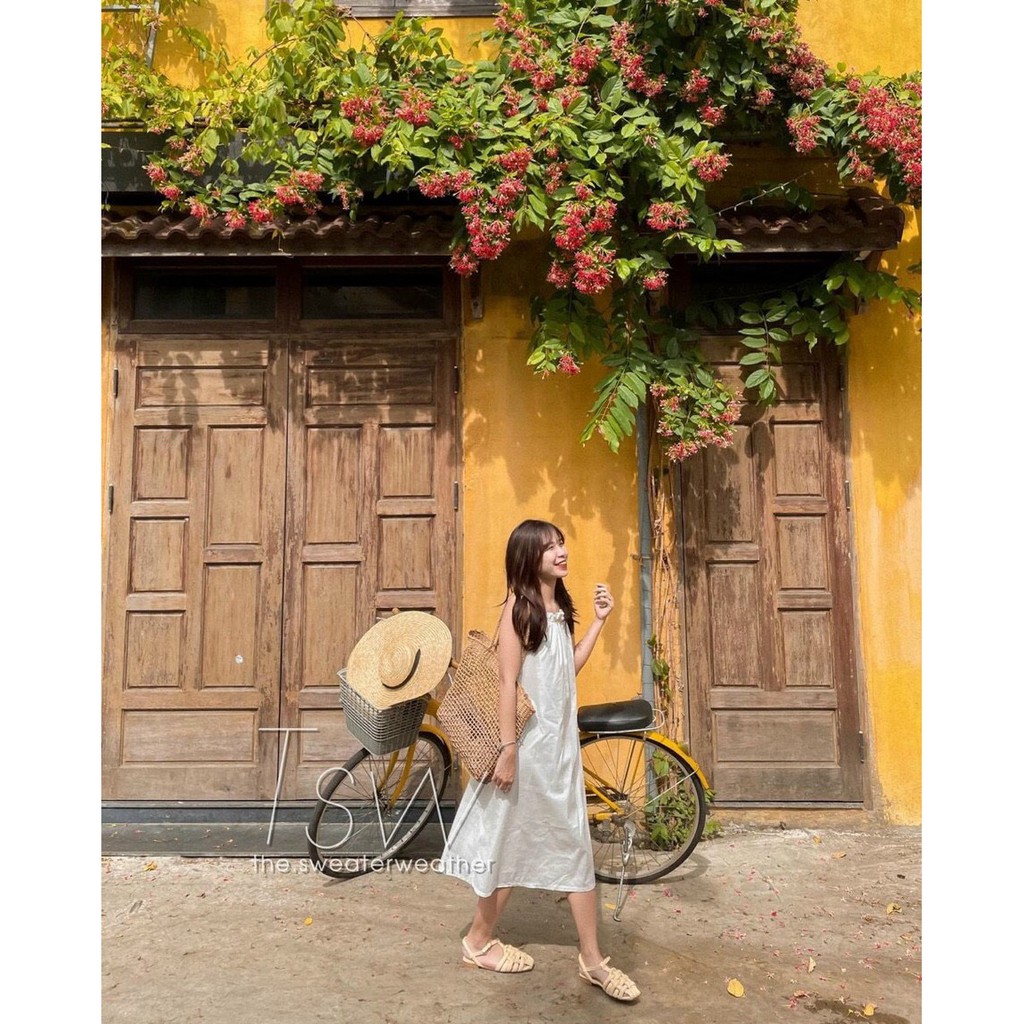 Váy Đầm Maxi Nữ Trắng Bèo Viền Ren Hở Lưng Phối Tay Cách Điệu