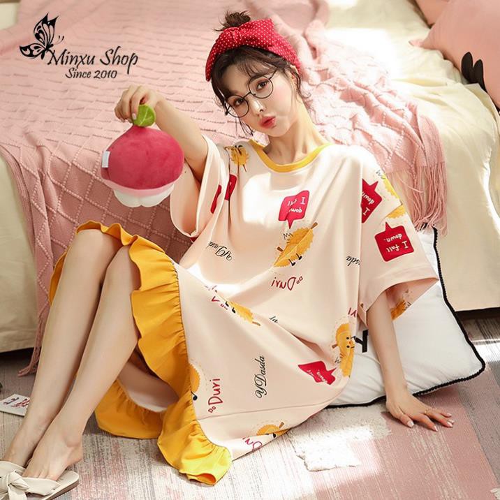 Váy Đầm Ngủ, Váy Mặc Nhà Dáng Suông Cotton Mùa Hè Rộng Rãi Thoáng Mát - Phong Cách Hàn Quốc  ྇