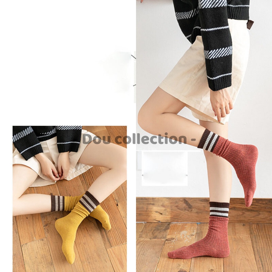 [Nowship2h] Vớ Tất Nữ Cổ Cao Cotton Trơn Cổ Sọc Thời Trang Thu Đông Phong Cách Nhật Bản Dễ Thương Nhiều Màu - Mã TV029