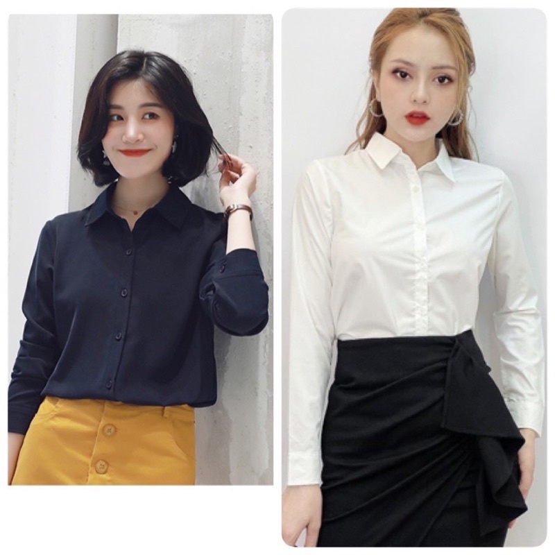 Áo sơmi nữ công sở trắng đen - hình và clip chính chủ