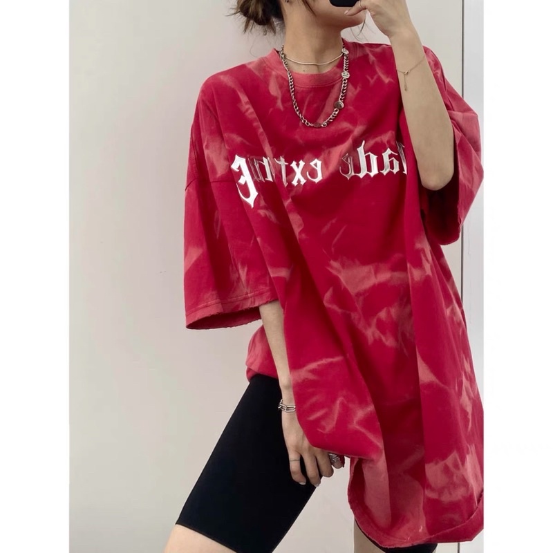 [CAM KẾT CHÍNH HÃNG] Áo Thun Tay Lỡ Loang Màu From Rộng In chữ nổi Unisex Form rộng Màu đỏ SHOP jum.closet