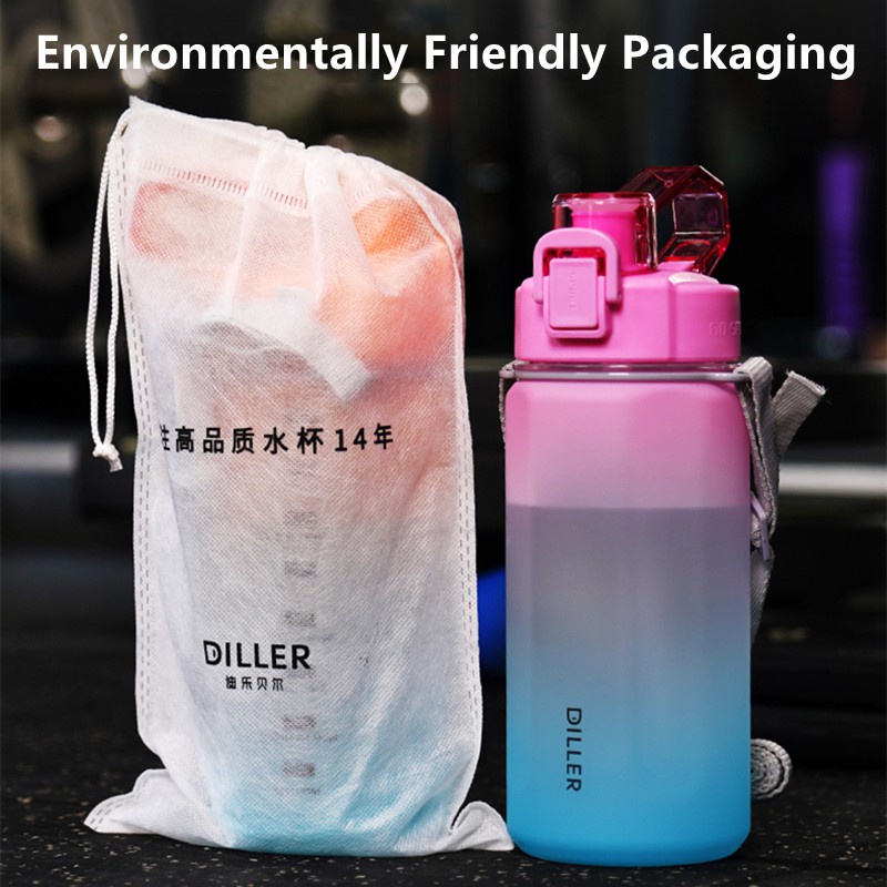 Diller Bình Nước Thể Thao Bằng Silicone Không Chứa BPA Kèm Ống Hút Đánh Dấu Thời Gian Cho Gym D58 4L