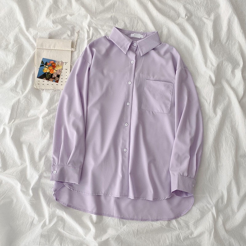 Áo sơ mi dáng rộng phong cách retro Hàn Quốc dễ phối đồ dành cho nữ