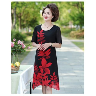 Váy đầm voan đỏ cho mẹ trung niên - V003